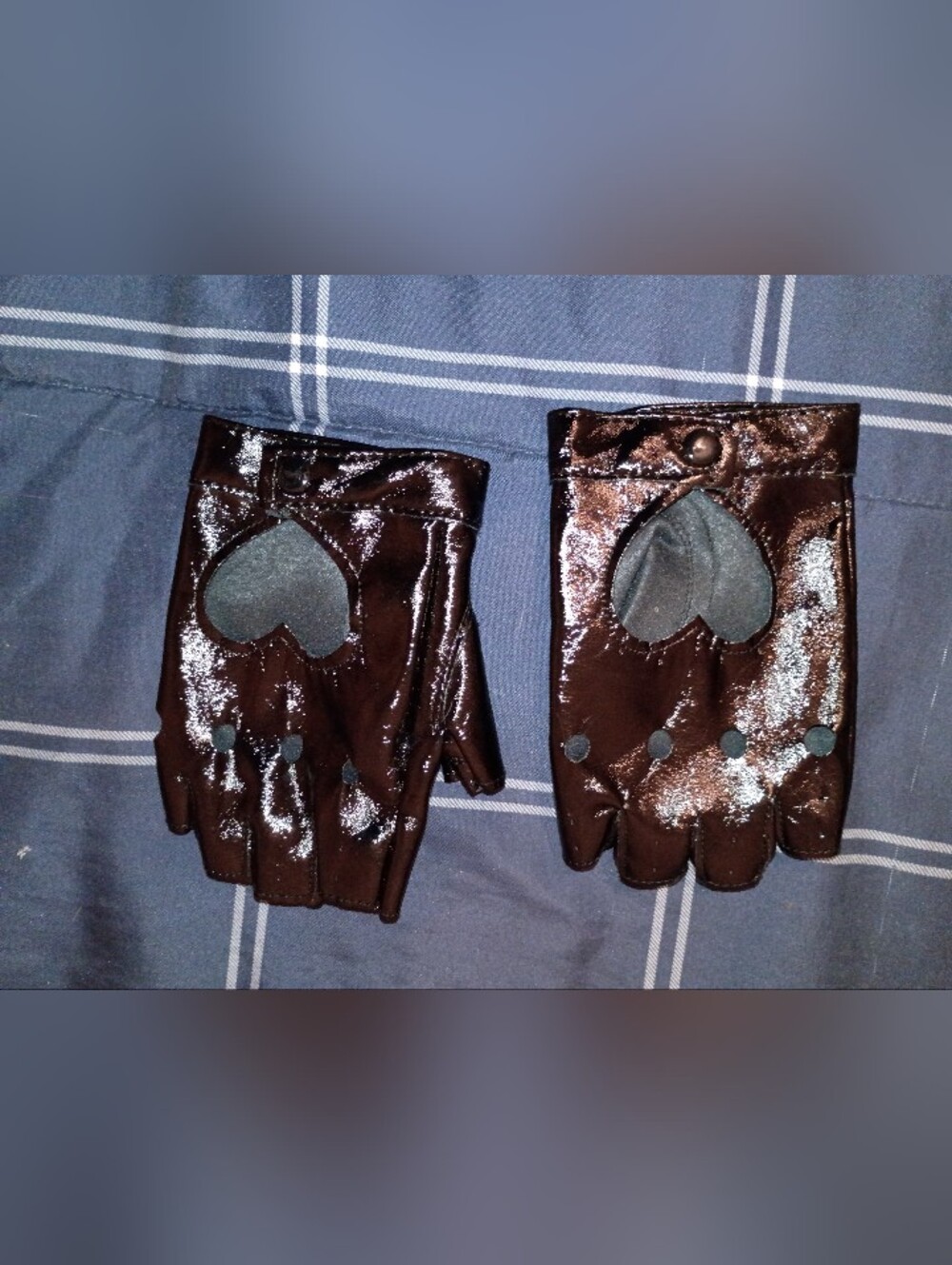 Faux Leather Fingerless Gloves with Heart Cutouts - Black